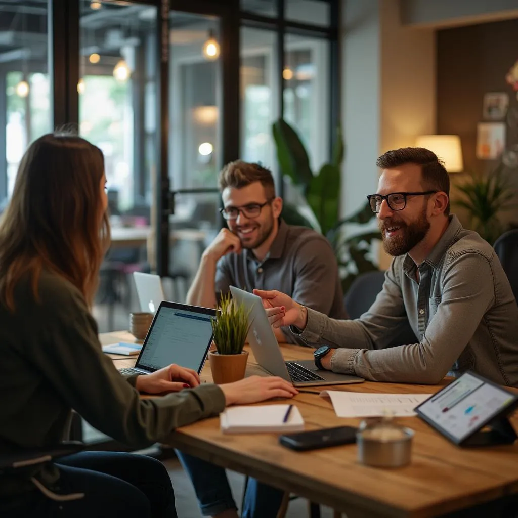 Startup team pitching